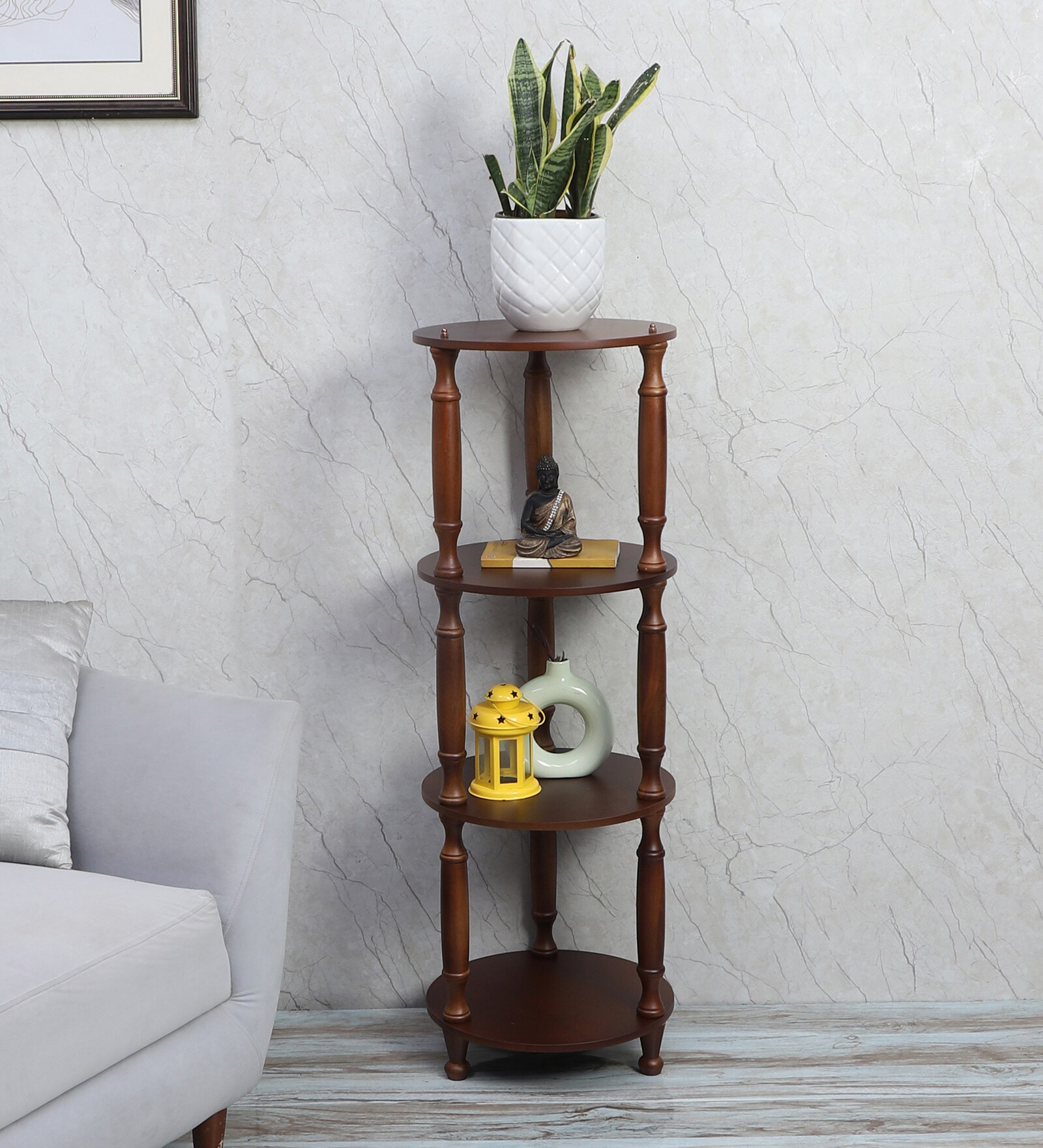 Basilica Round Book Shelf In Matte Walnut Finish