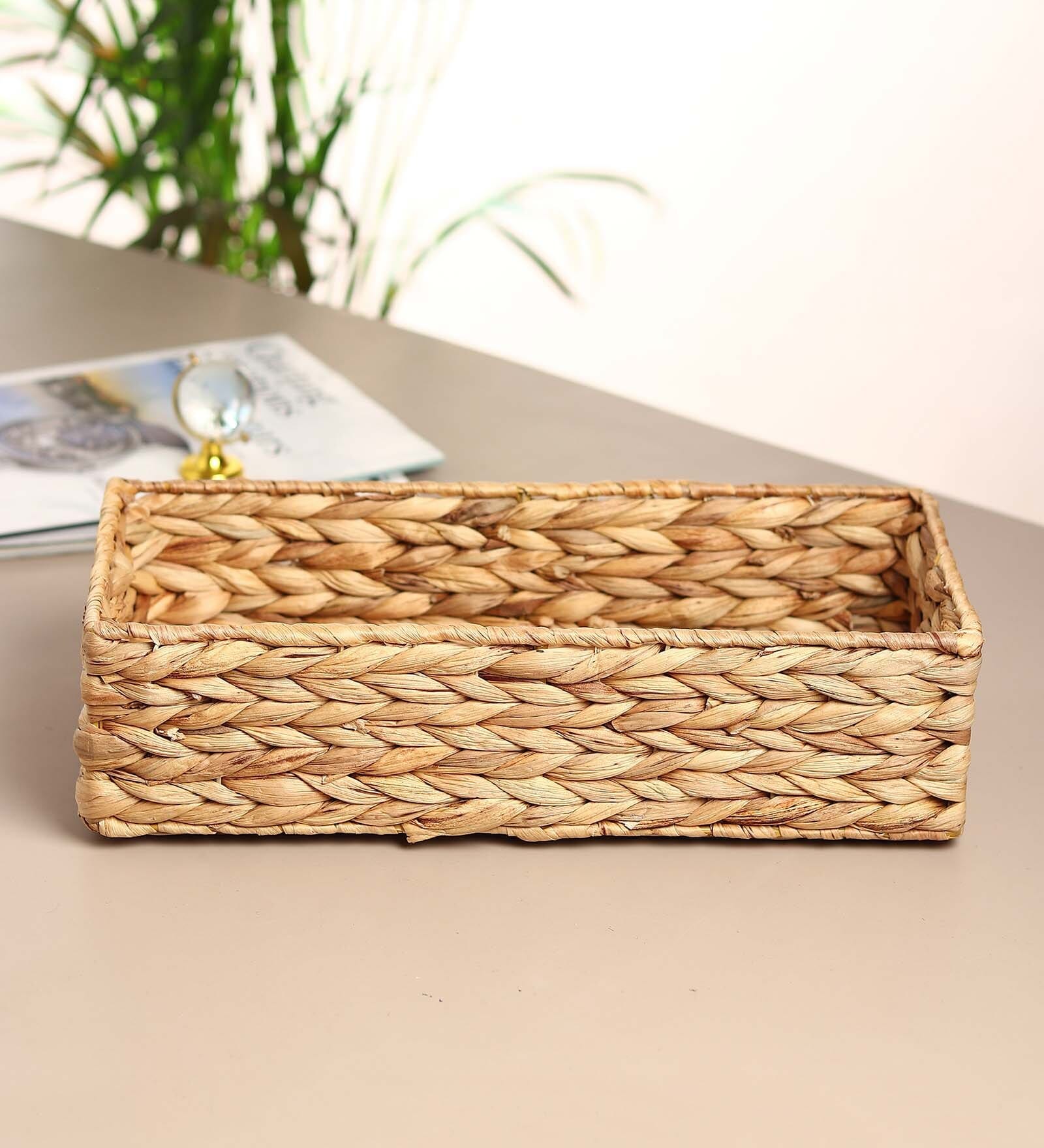 (1Pc) Beige Water Hyacinth Handmade Storage Basket & Wardrobe Organiser