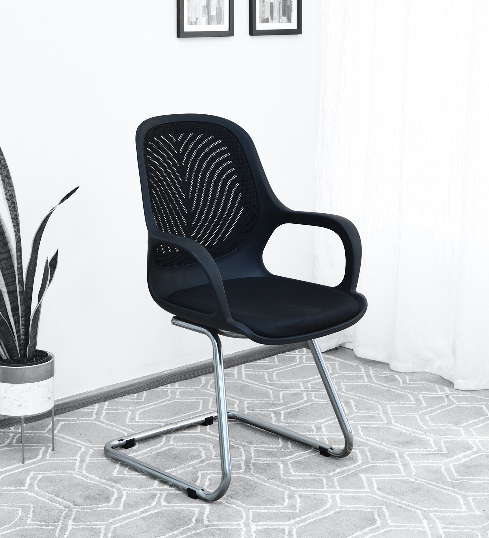 Basket Breathable Mesh Cantilever Chair in Black Colour