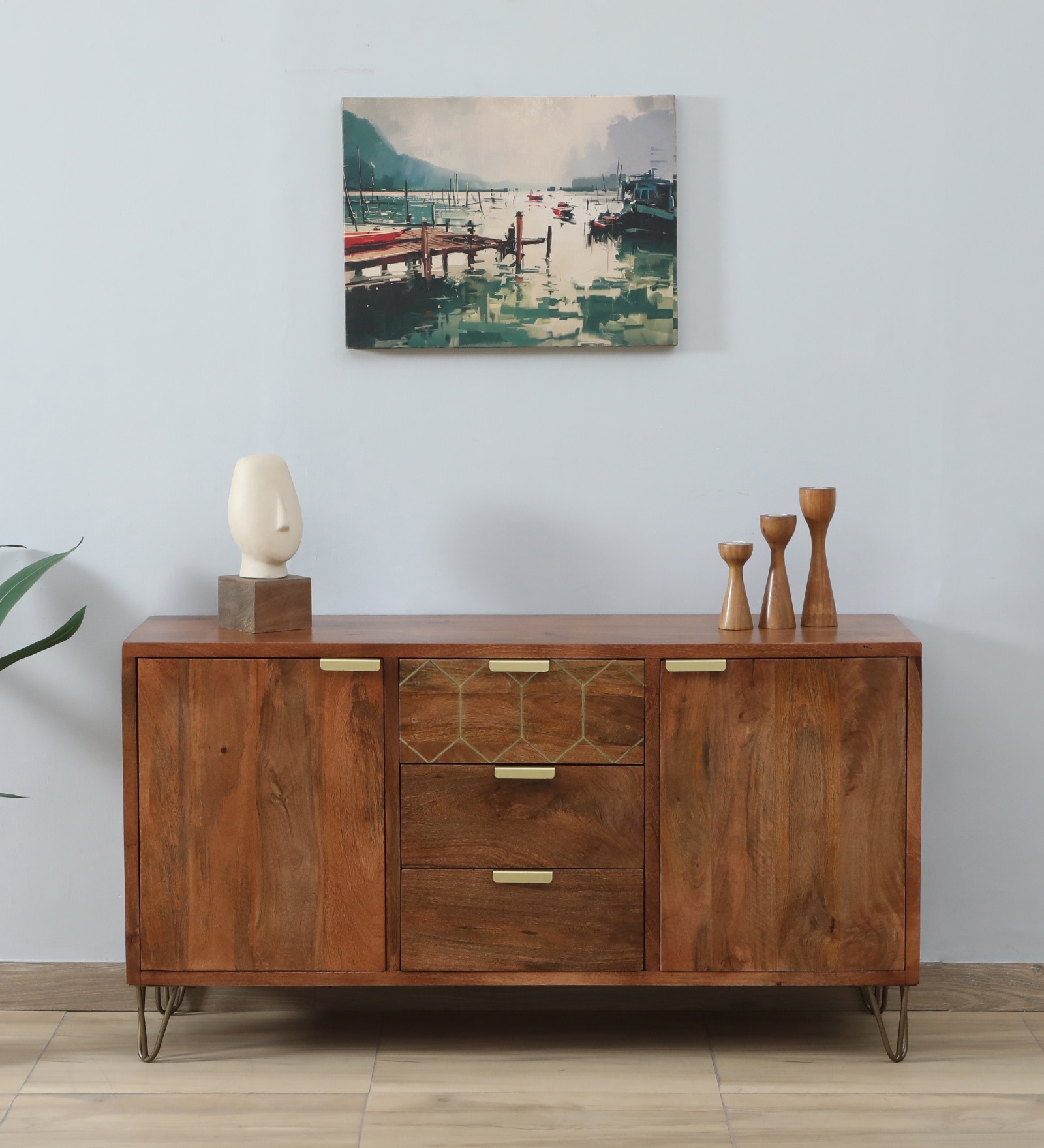 Basse Mango Wood Sideboard In Rustic Teak Finish With Drawers