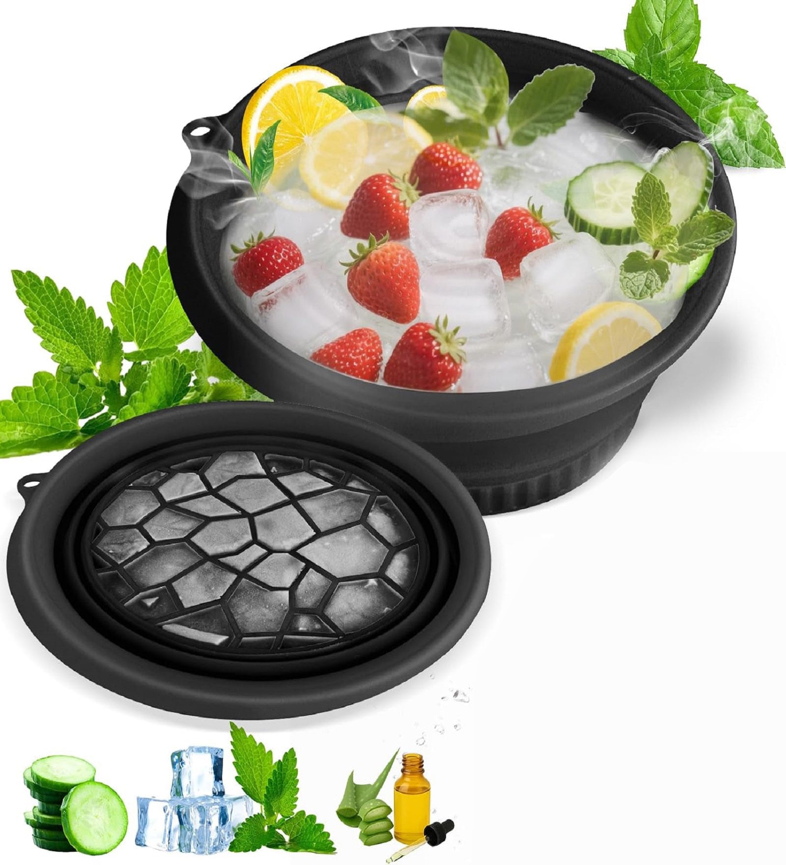 Set Of 1 Collapsible Face Bowl with Built-In Ice Tray Set Of 1 Collapsible Face Bowl with Built-In Ice Tray