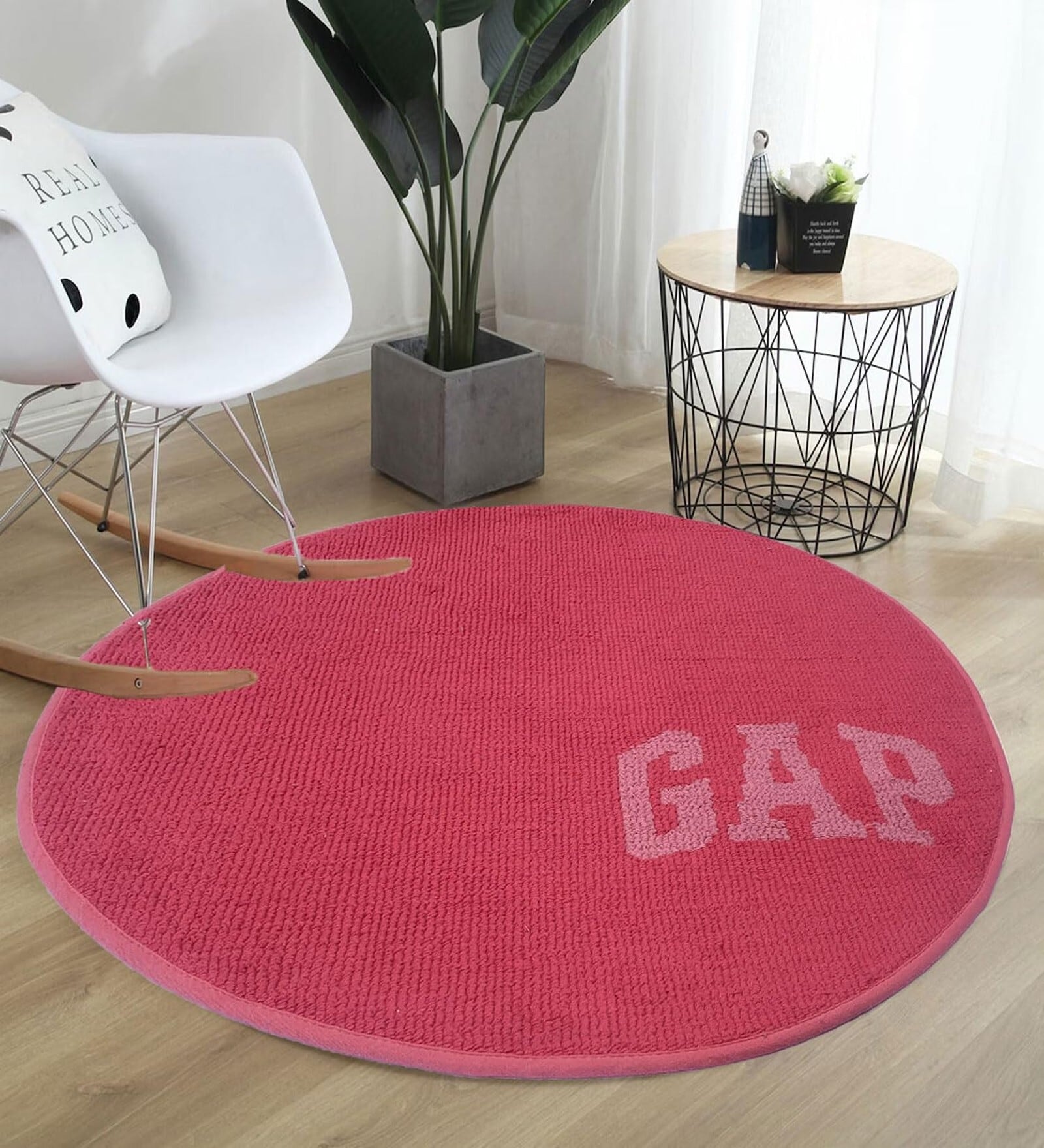 Pink Cotton 2.13 Ft Round Carpet