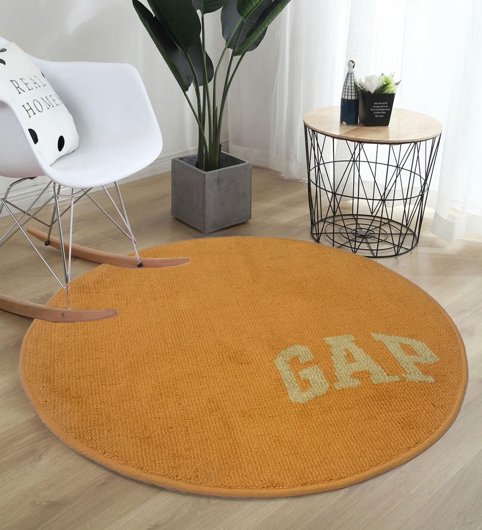 Yellow Cotton 2.13 Ft Round Carpet