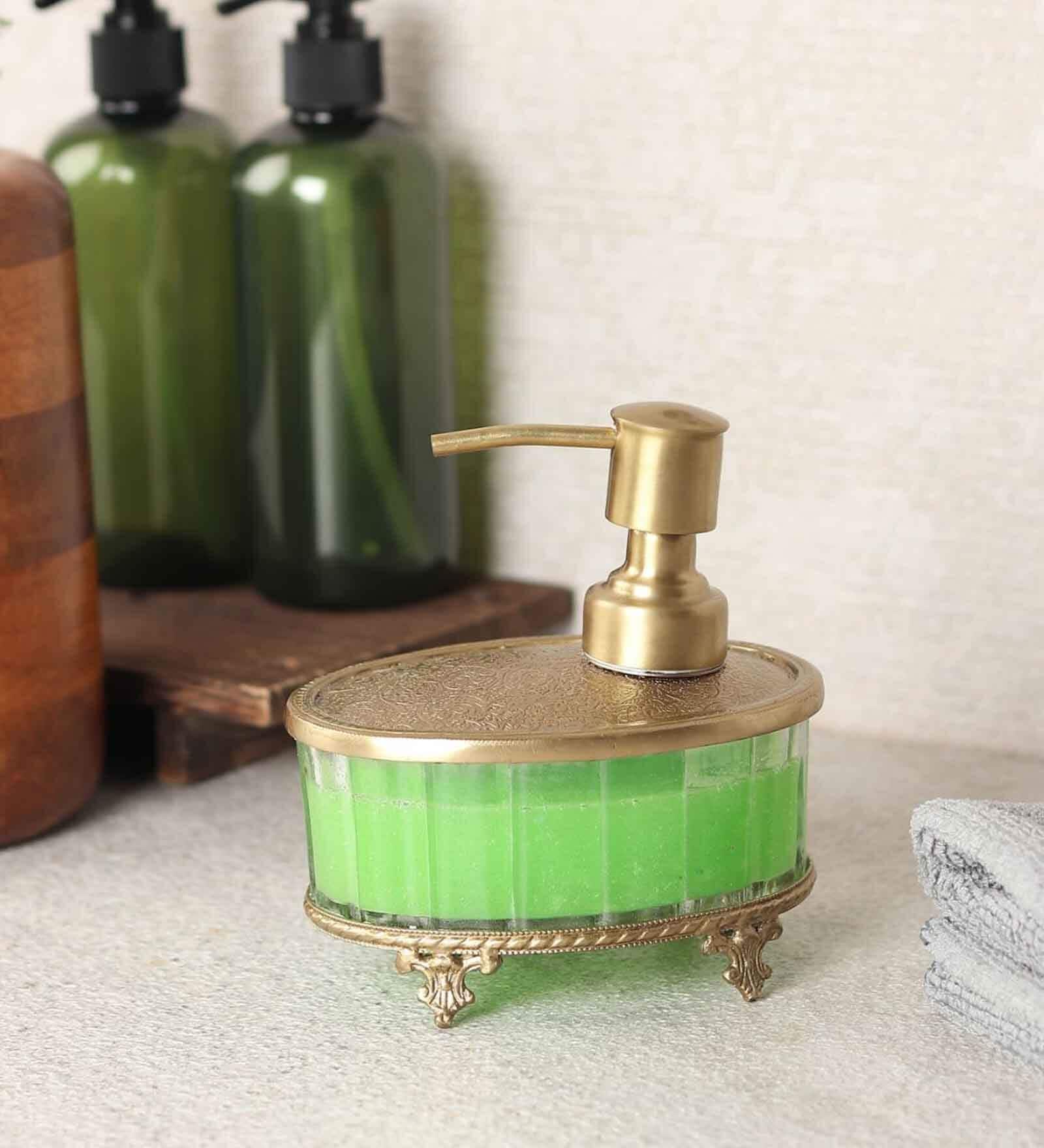 Bathtub Bliss Soap Dispenser Glass & Antique Brass
