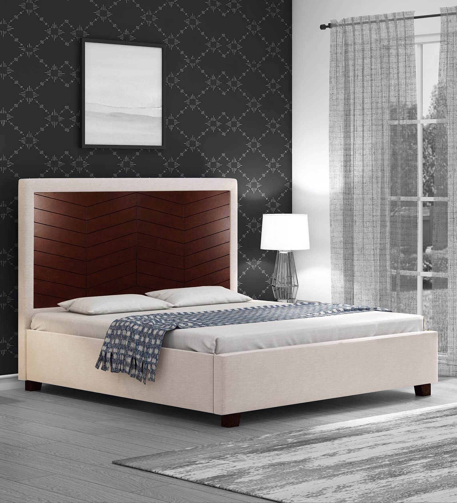 Bautista King Size Bed in Light Grey Colour