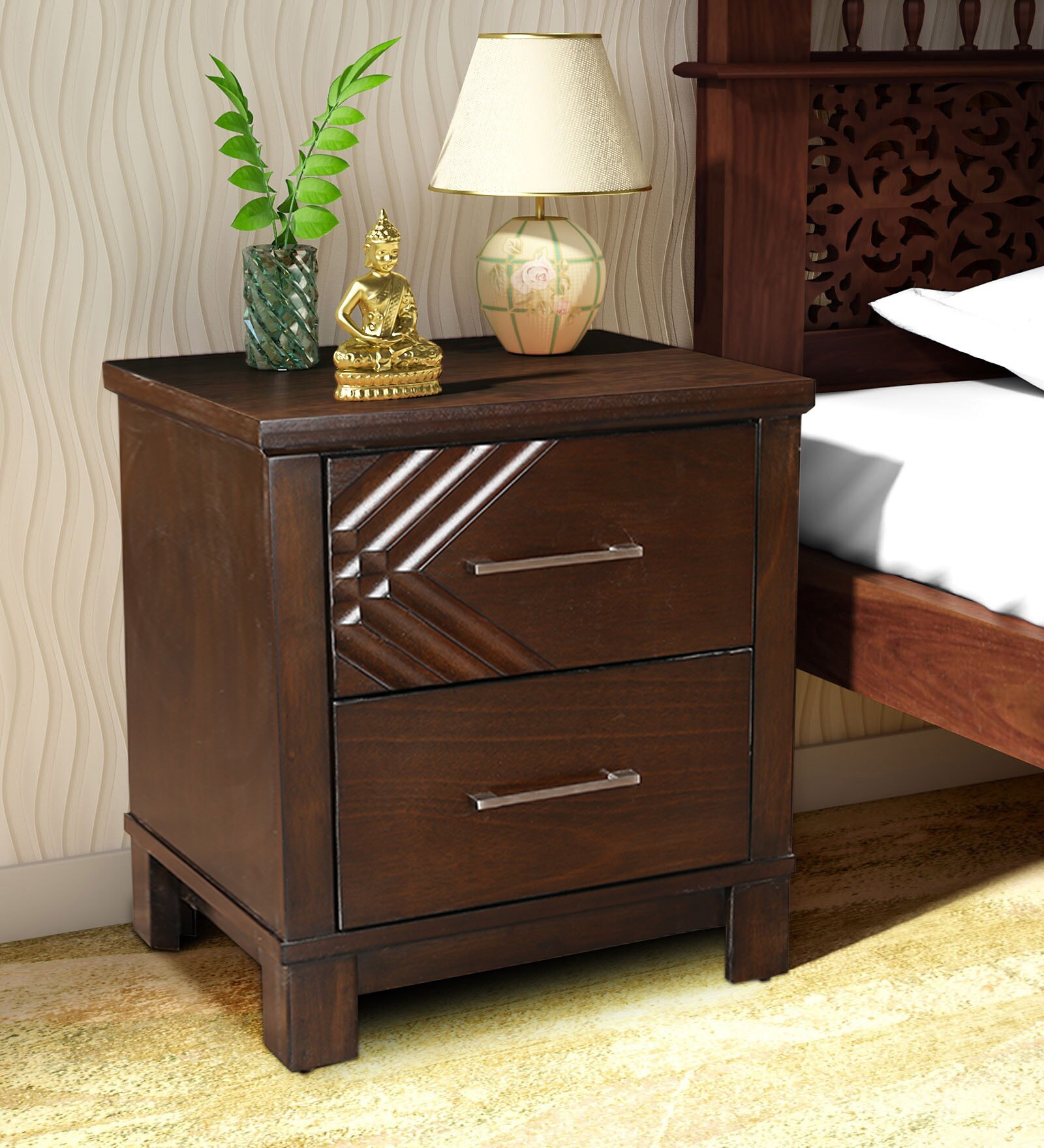 Buy Bavaria Bedside Table in Walnut Finish by HomeTown Online