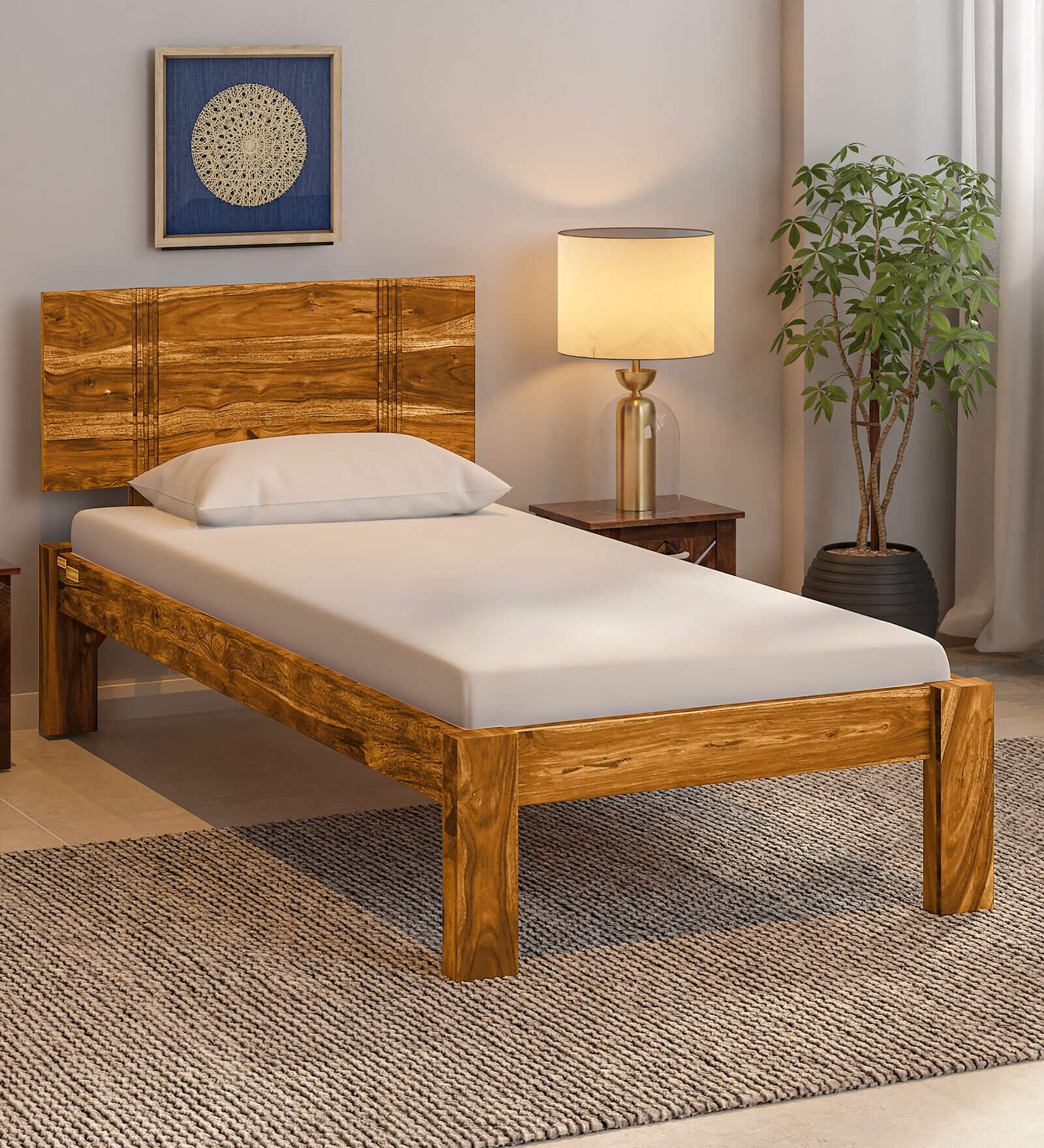 Buy Bavaria Sheesham Wood Single Bed In Scratch Resistant Rustic Teak