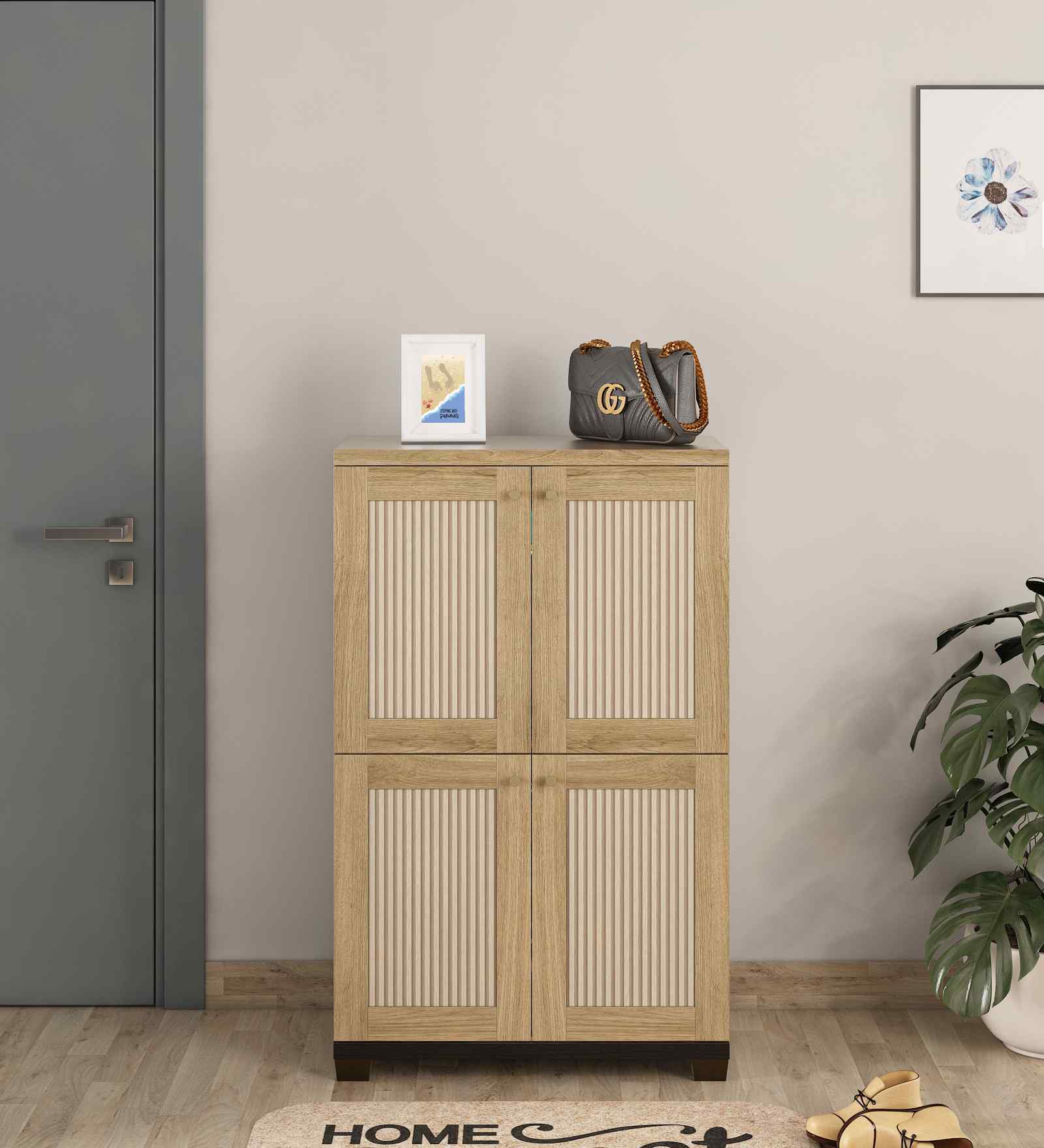 Baxton 2 Door Shoe Cabinet In Santana Oak & Bamboo Flute Finish