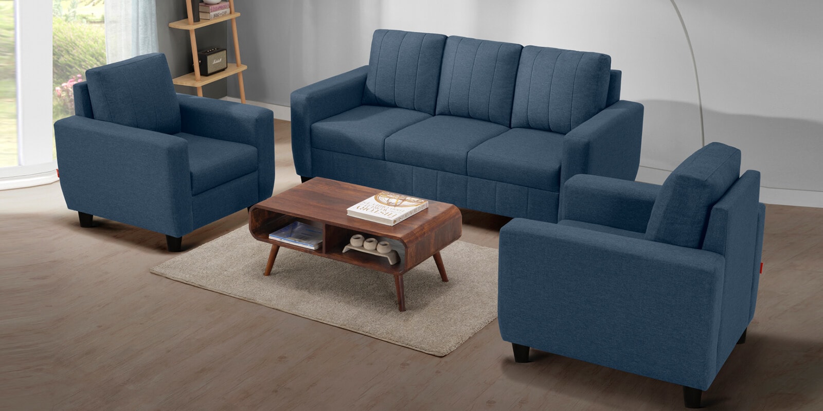 Bae 3+1+1 Seater Sofa Set In Ocean Blue Colour