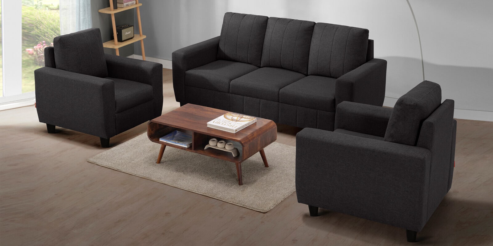 Bae 3+1+1 Seater Sofa Set In Woody Brown Colour