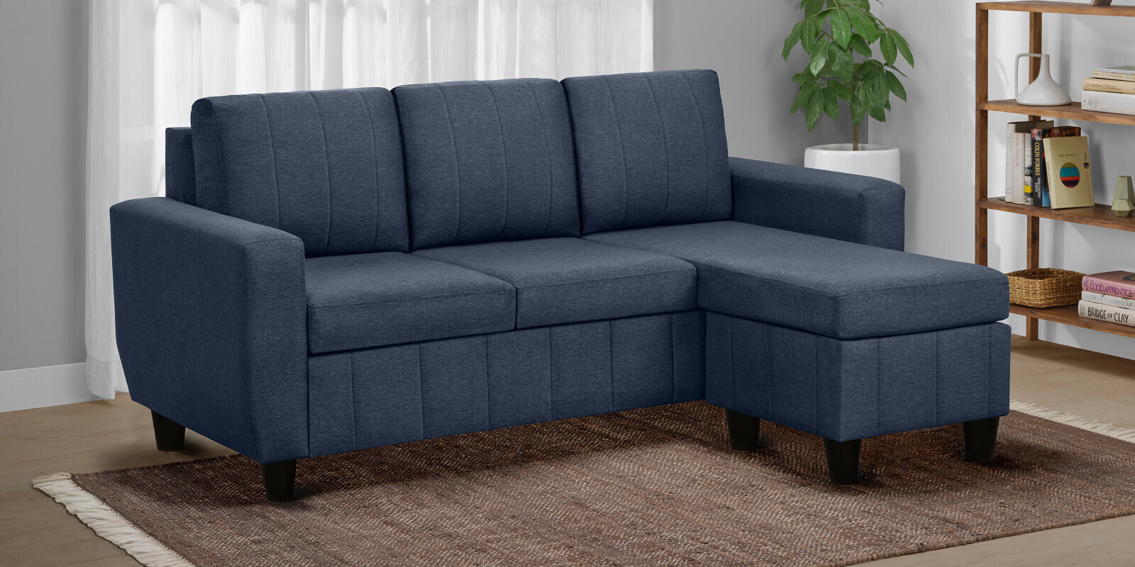 Bae Fabric Interchangeable LHS Sectional Sofa in Ocean Blue Colour