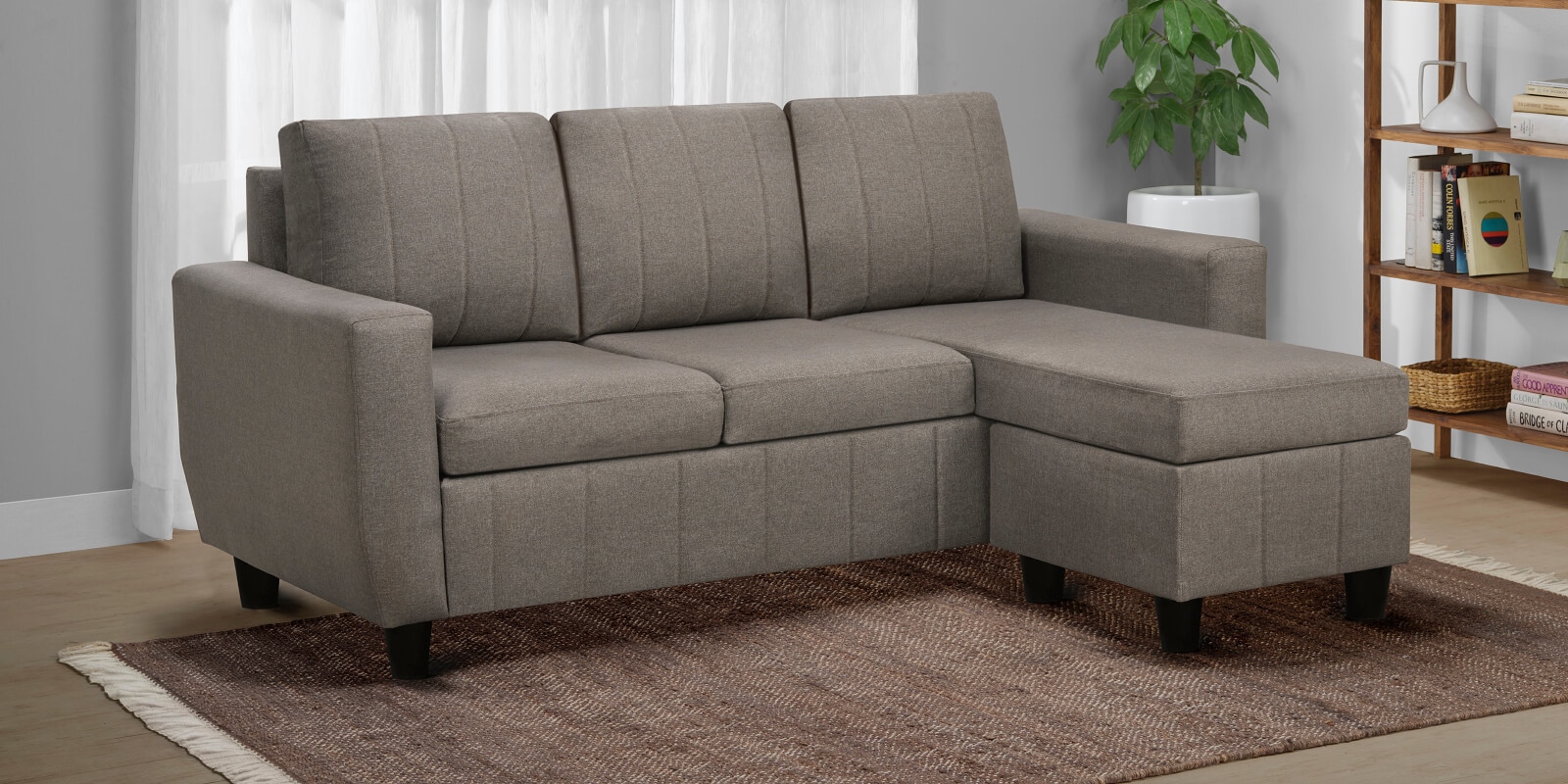 Bae Fabric Interchangeable RHS Sectional Sofa in Pebble Brown Colour