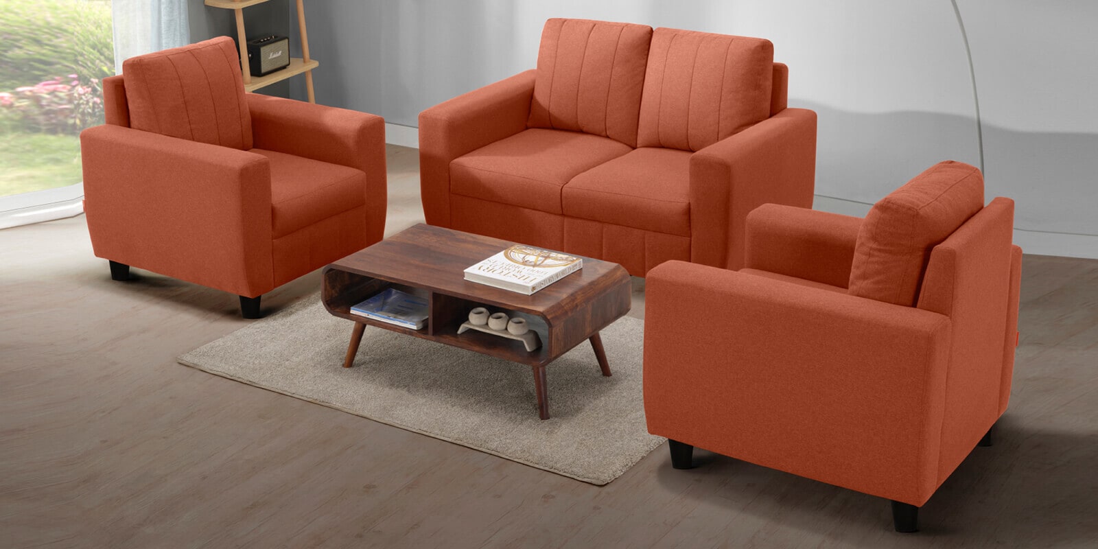 Bae Sofa (2+1+1) In Ember Orange Colour Bae Sofa (2+1+1) In Ember Orange Colour
