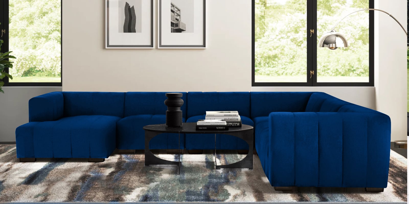 Bagato Velvet Corner Sofa In Blue Colour