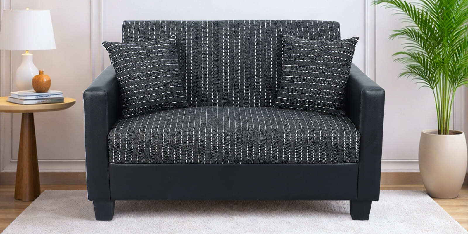 Baley Fabric 2 Seater Sofa In Lama Black Colour