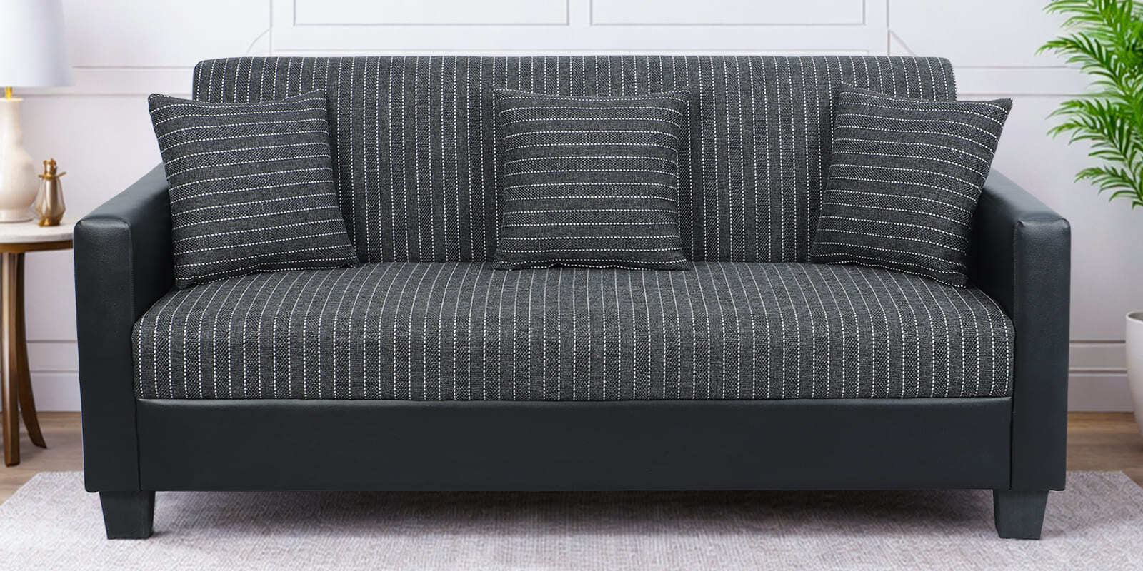 Baley Fabric 3 Seater Sofa In Lama Black Colour