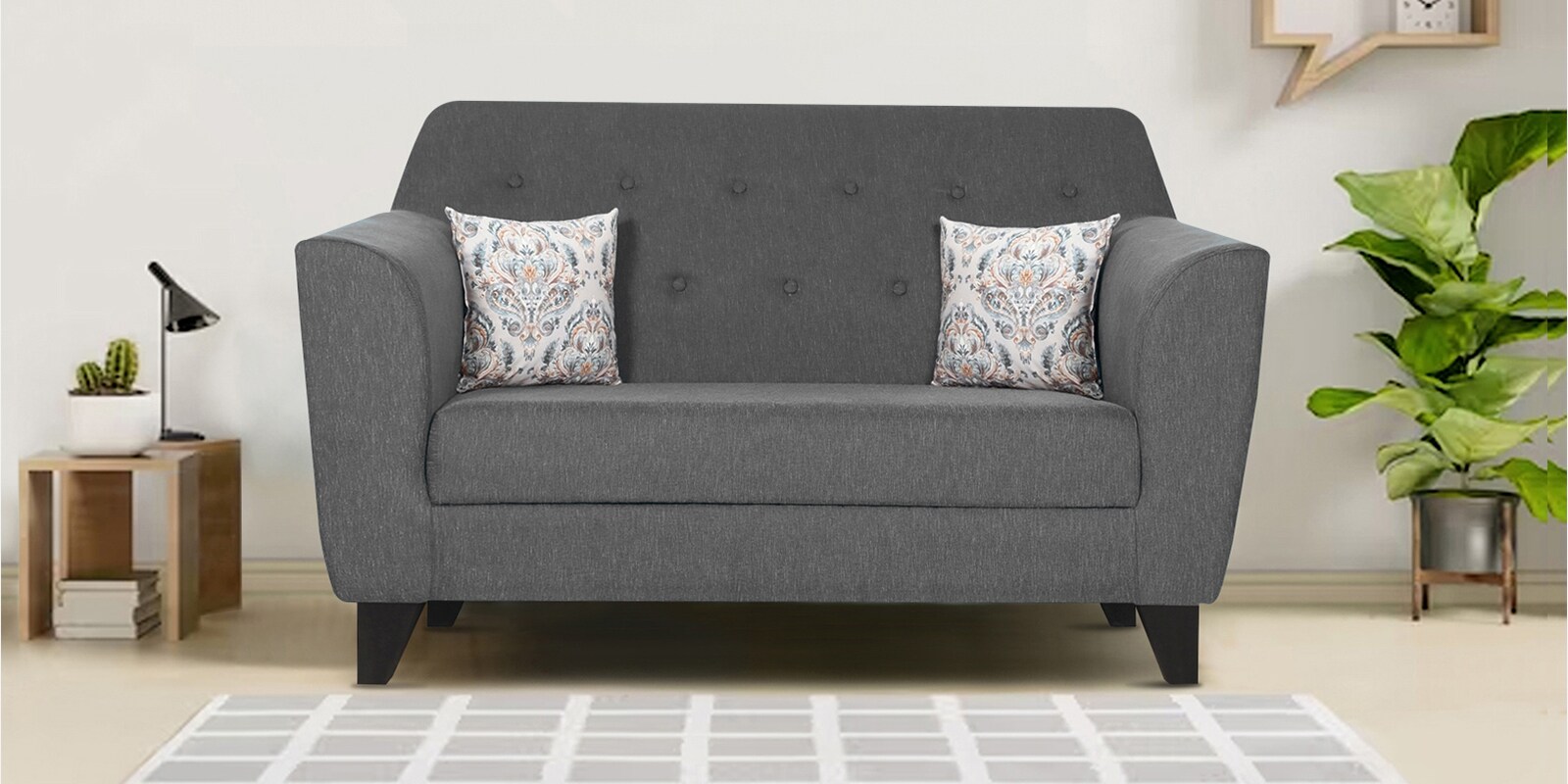 Bali Fabric 2 Seater Sofa in Grey Colour
