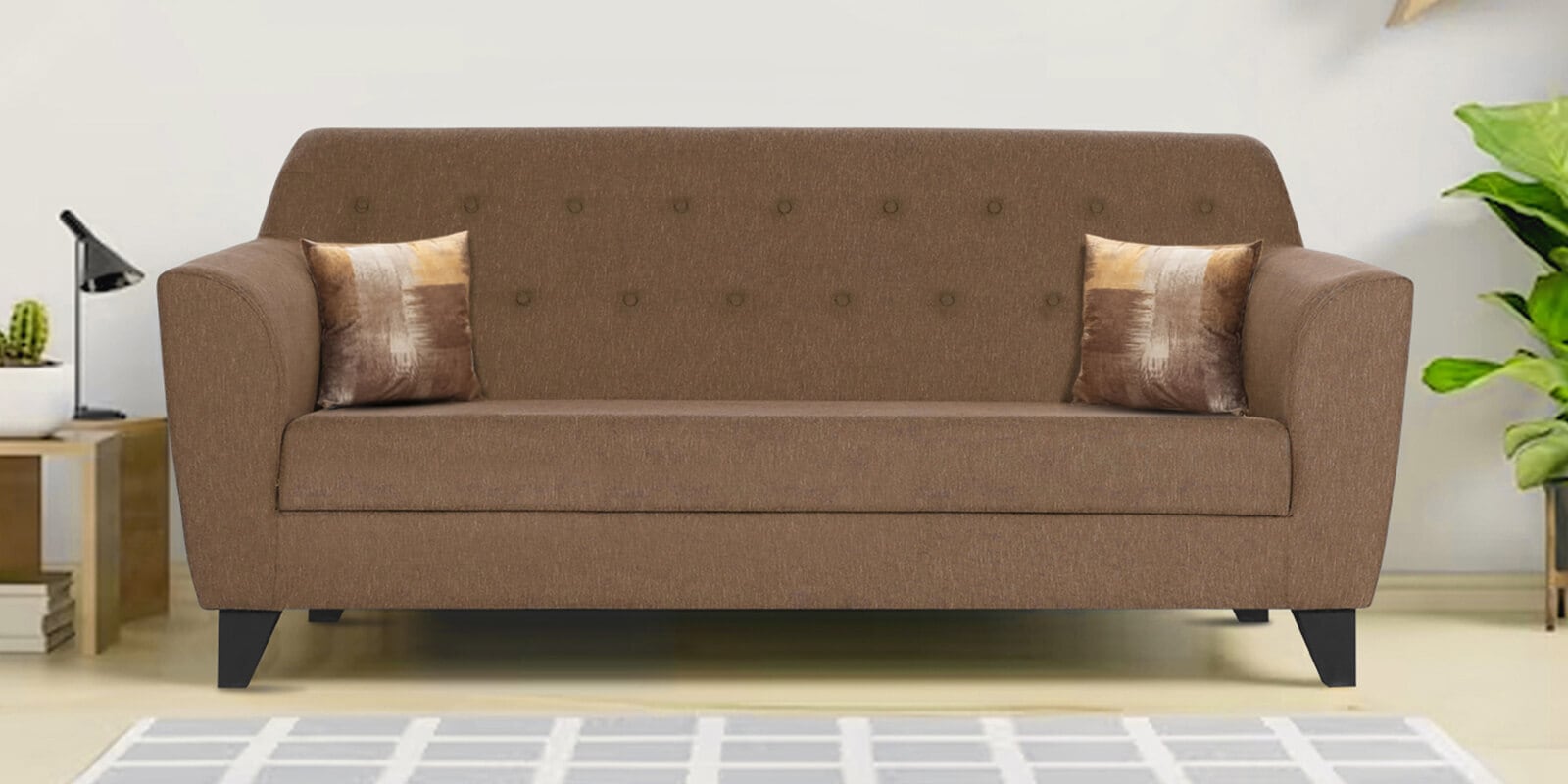 Bali Fabric 3 Seater Sofa In Brown Colour
