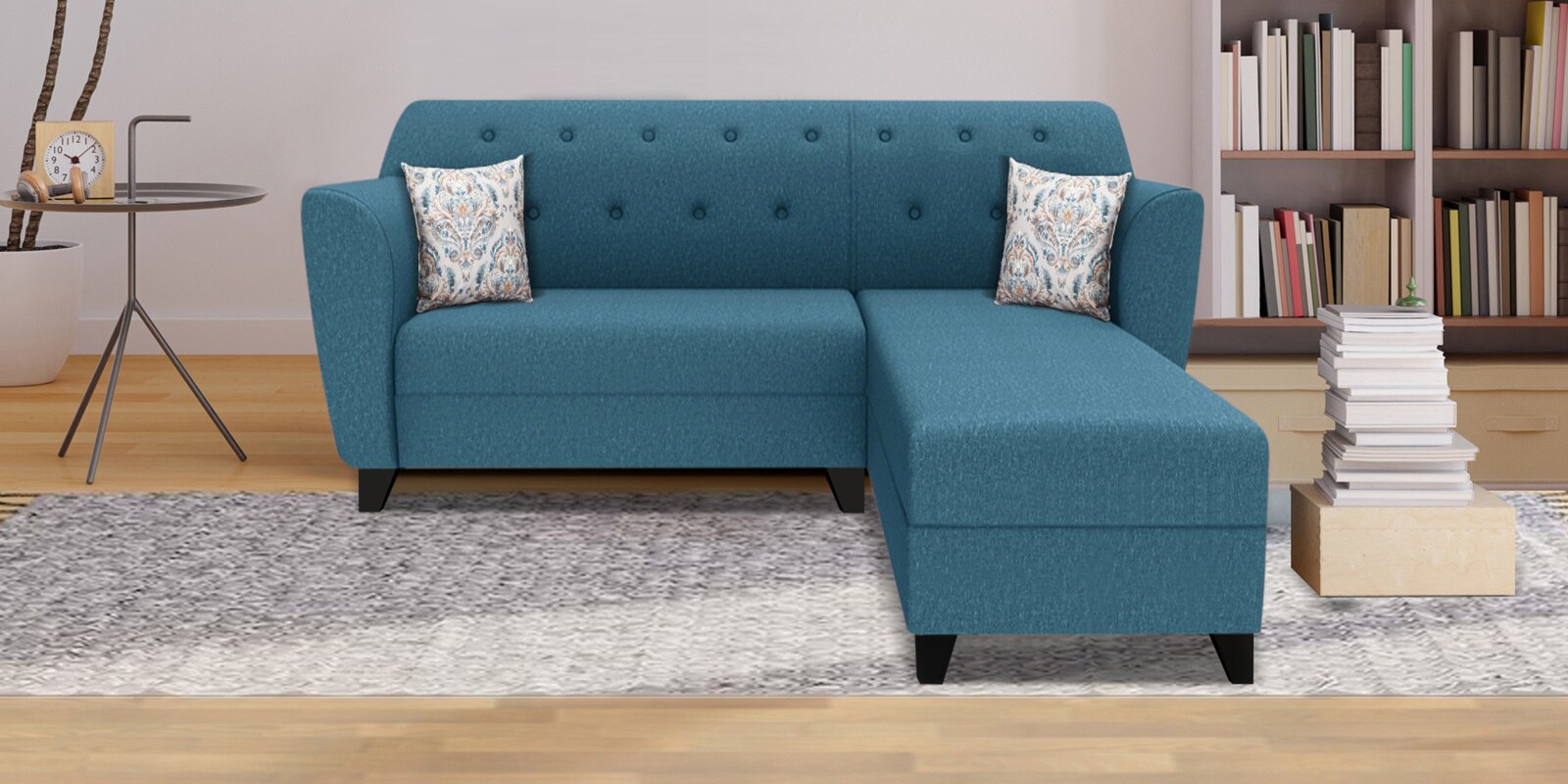 Bali Fabric LHS Sectional Sofa (2+Lounger) In Blue Colour