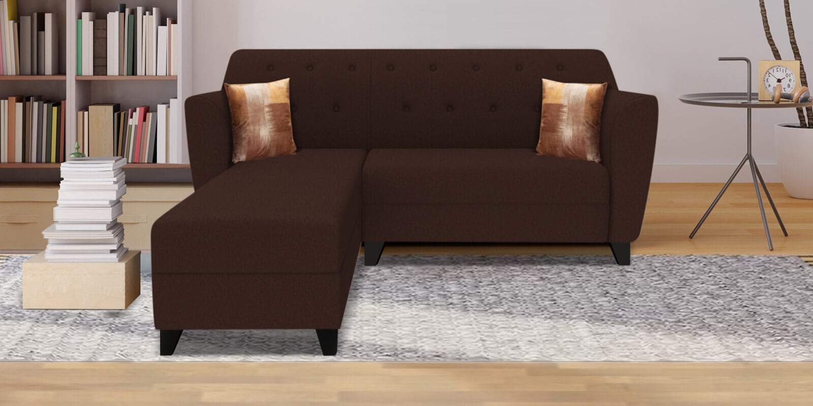 Bali Fabric RHS Sectional Sofa (2+Lounger) In Mahogany Colour