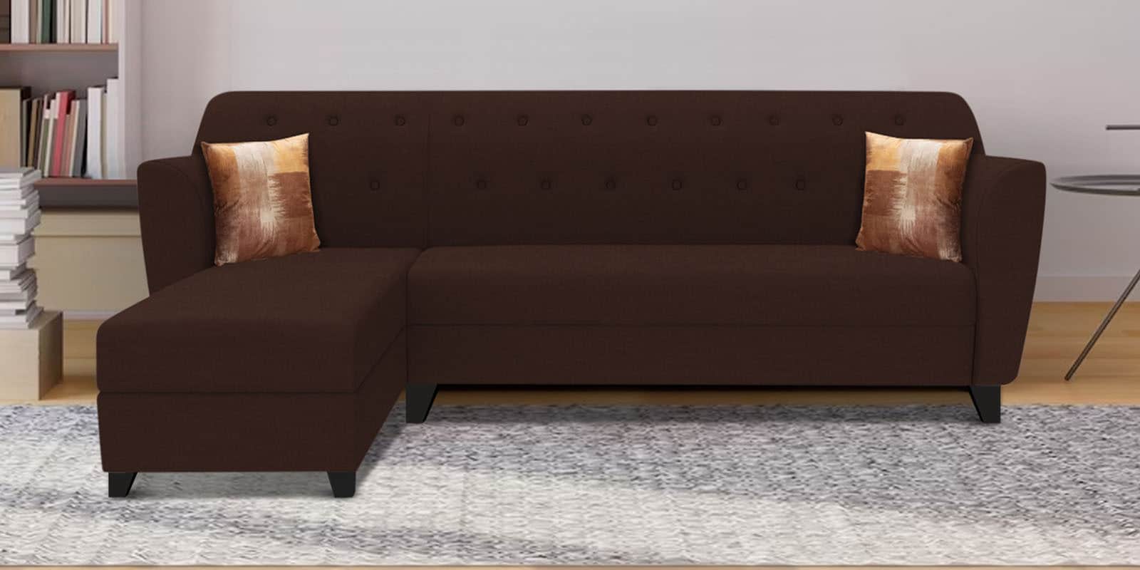 Bali Fabric RHS Sectional Sofa (3+Lounger) In Mahogany Colour