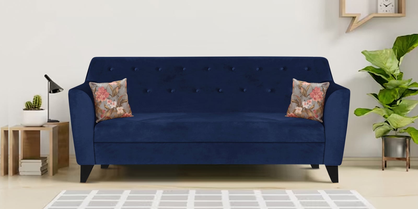 Bali Velvet 3 Seater Sofa in Blue Colour