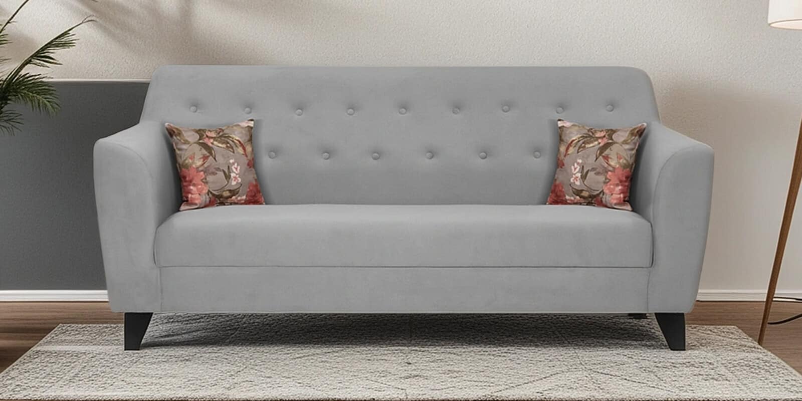 Bali Velvet 3 Seater Sofa in Grey Colour