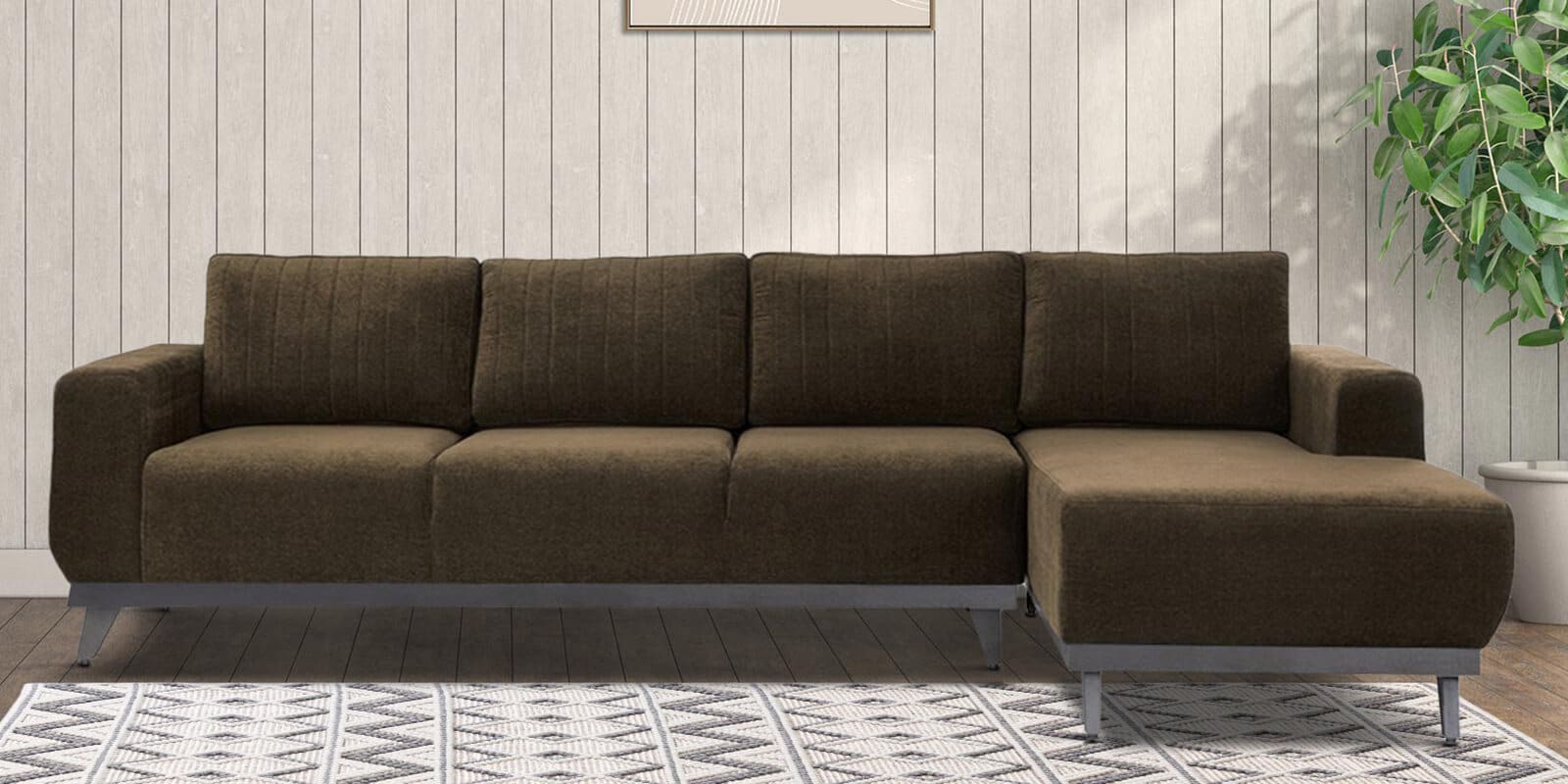 Barcelona Fabric LHS Sectional Sofa In Dark Earth Colour