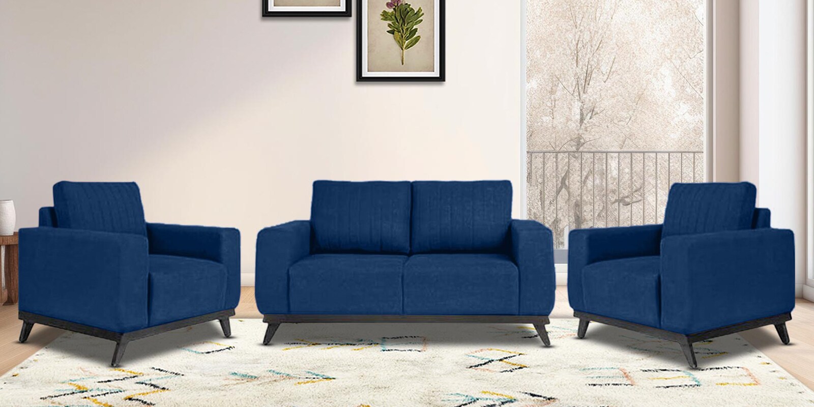Barcelona Fabric Sofa Set In Cobalt Blue Colour With 2+1+1 Combination