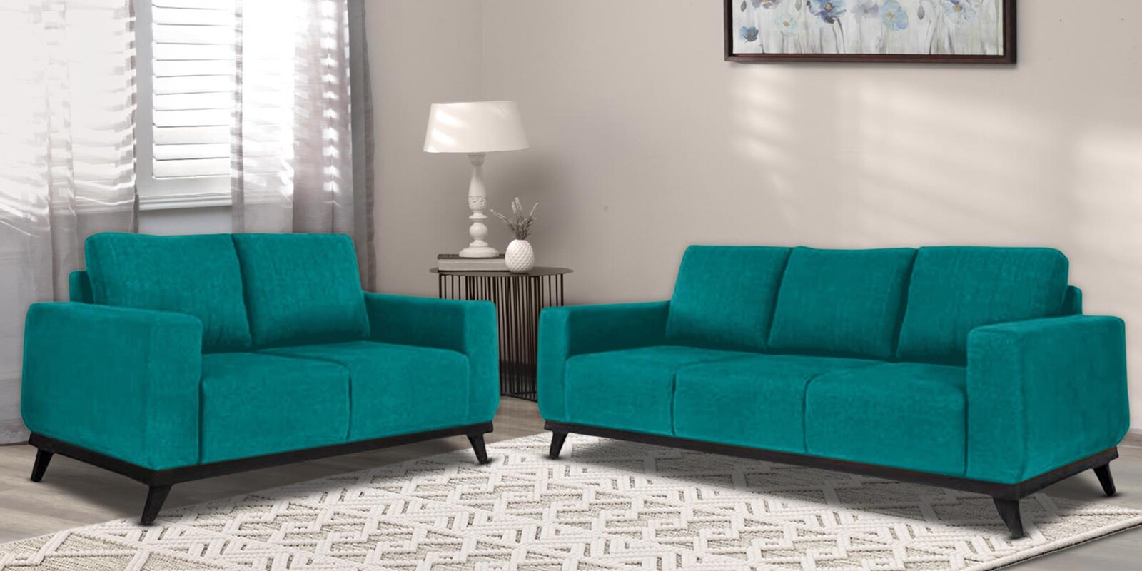 Buy Barcelona Fabric Sofa Set In Malibu Green Colour With 3+2