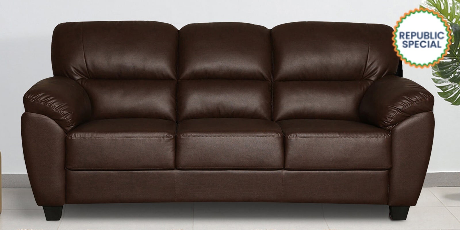 Bari Leatherette 3 Seater Sofa In Dark Brown Colour