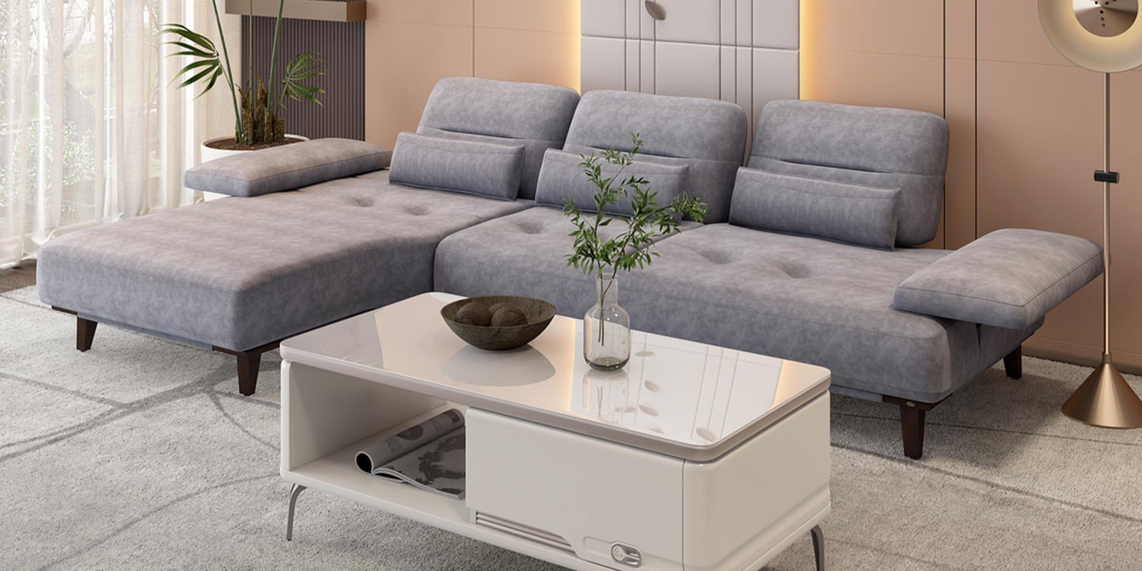 Barret RHS Sectional Sofa In Grey Color