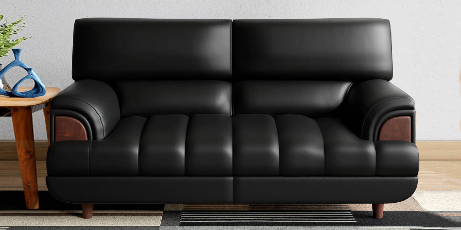 Bayflow Leatherette 2 Seater Sofa In Black Colour