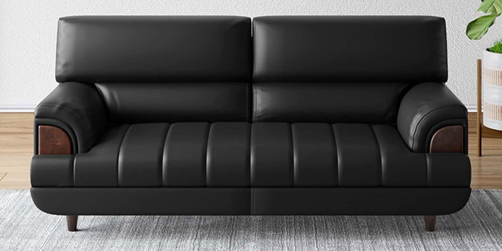 Bayflow Leatherette 3 Seater Sofa In Black Colour