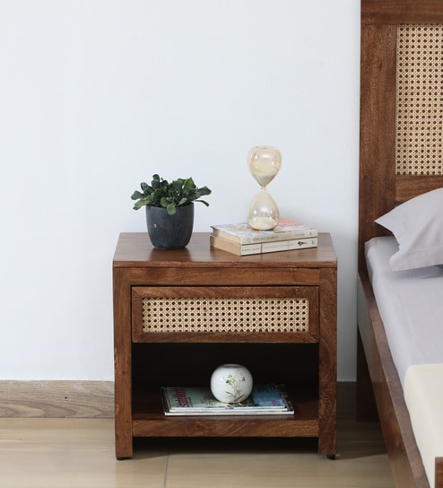 Baarn Mango Wood Bedside Table In Rustic Teak Finish