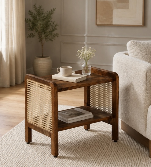 Baarn Mango Wood End Table In Rustic Teak Finish