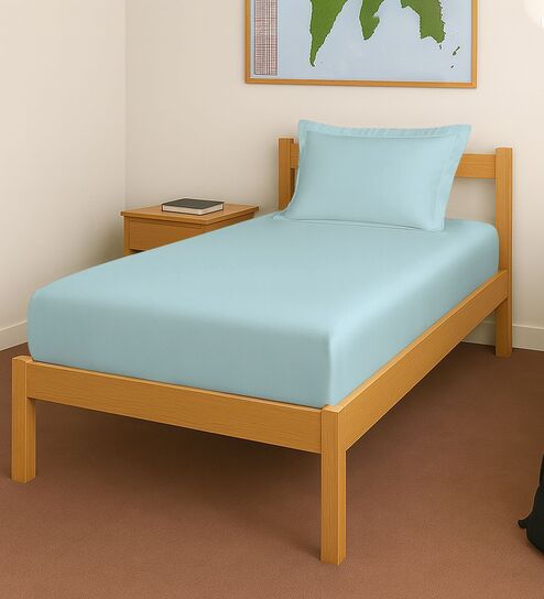 Baby Blue Solid 400 TC Cotton Single Sized Fitted sheet with 1 Pillow Cover