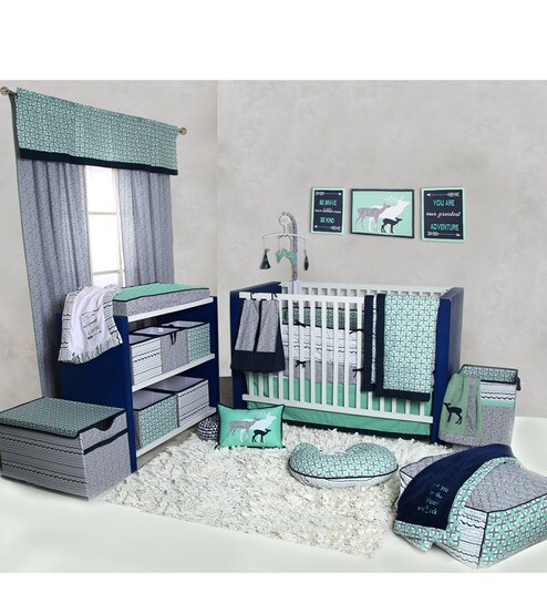 Buy Noah Tribal 10 Piece Crib Set In Mint Navy By Bacati Online