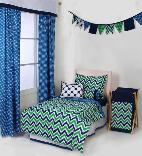 Buy Mix N Match Blue And Green Zigzag 4 Piece Toddler Bedding Set