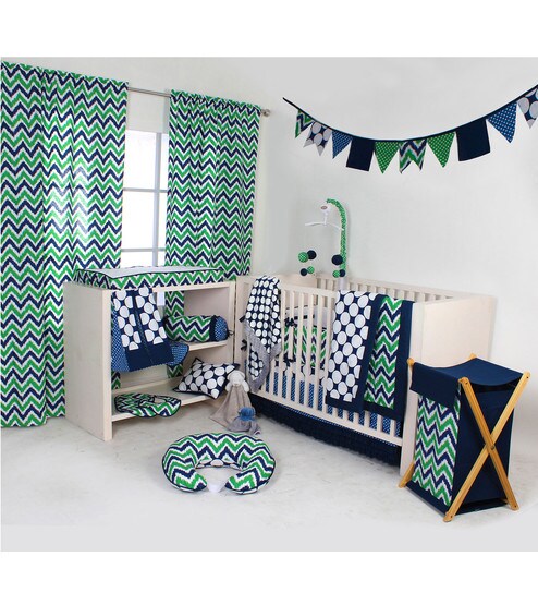 Buy Navy Green Zigzag Mix Match 10 Cs Crib Set By Bacati Online