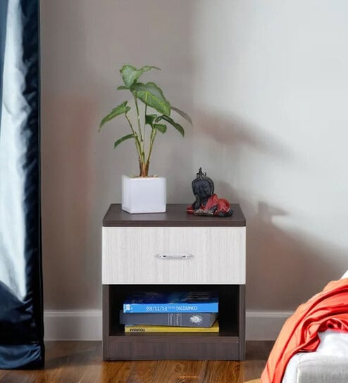 Baleno Bedside Table in Brown and  White Finish