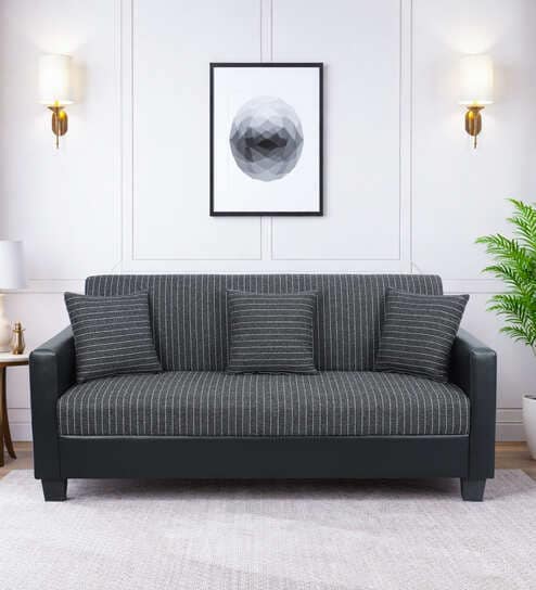 Baley Fabric 3 Seater Sofa In Lama Black Colour