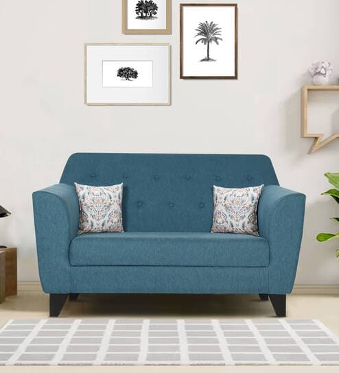 Bali Fabric 2 Seater Sofa in Blue Colour