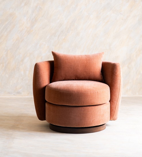 Balish Barrel Revolving Chair In Walnut Finish