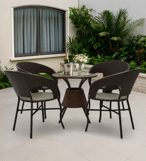 Ballarat Wicker Table And Chair Set ( With 4 Chairs ) In Brown Finish