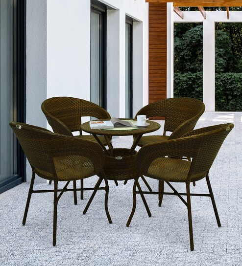 Ballarat Wicker Table And Chair Set ( With 4 Chairs ) In Brown Finish