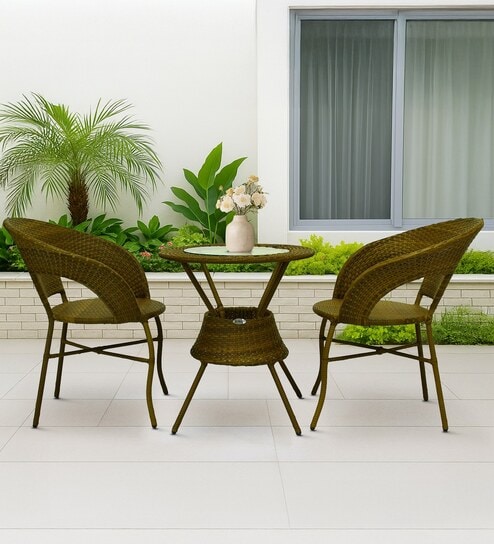 Ballarat Wicker Table And Chair Set In Beige Dual Tone Finish