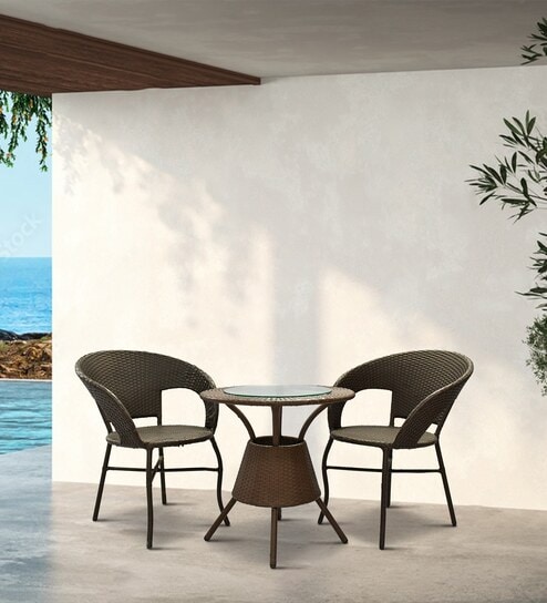 Ballarat Wicker Table And Chair Set In ( With 2 Chairs ) Brown Finish
