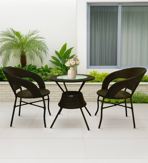 Ballarat Wicker Table And Chair Set ( With 2 Chairs ) In Brown Finish