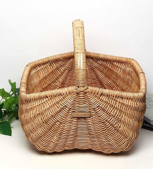 Bamboo Basket for Storage | Bamboo Tray, Bamboo Basket Bathroom | Bamboo Storage Baskets for Wardrobe With Top Handle (Large (37 x 20 x 20 CM))